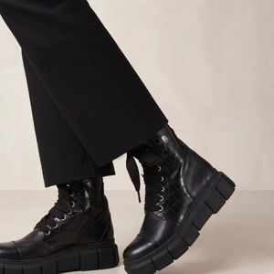 Alohas Black Leather Combat Boots